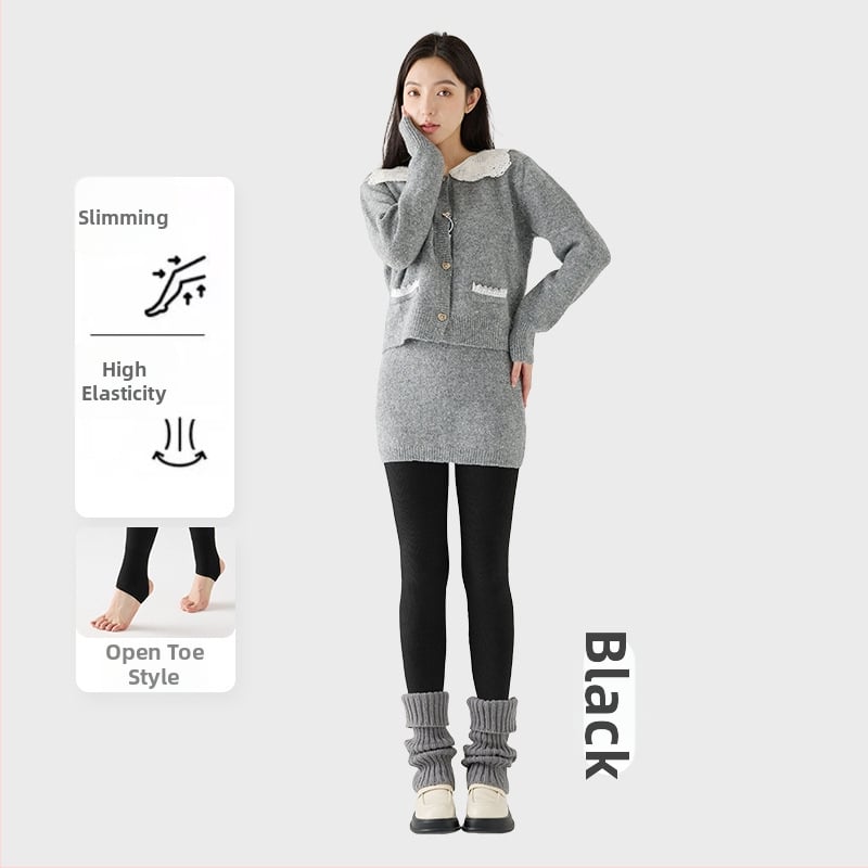 Γυναικείο κολάν με εσωτερικό φλίς, χοντρή ρίγα, υψηλή ελαστικότητα, μήκος τρία τέταρτα, ενιαίο καλσόν με αντιολίσθηση