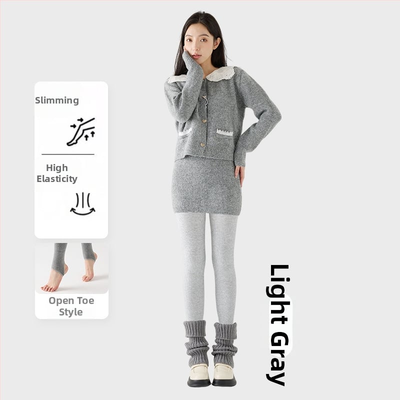 Γυναικείο κολάν με εσωτερικό φλίς, χοντρή ρίγα, υψηλή ελαστικότητα, μήκος τρία τέταρτα, ενιαίο καλσόν με αντιολίσθηση