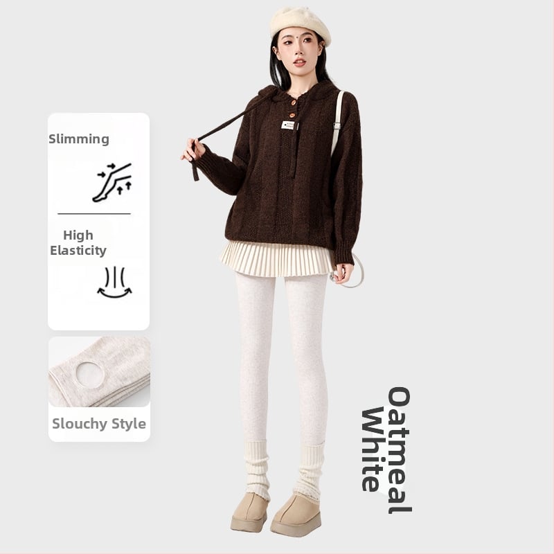 Γυναικείο κολάν με εσωτερικό φλίς, χοντρή ρίγα, υψηλή ελαστικότητα, μήκος τρία τέταρτα, ενιαίο καλσόν με αντιολίσθηση