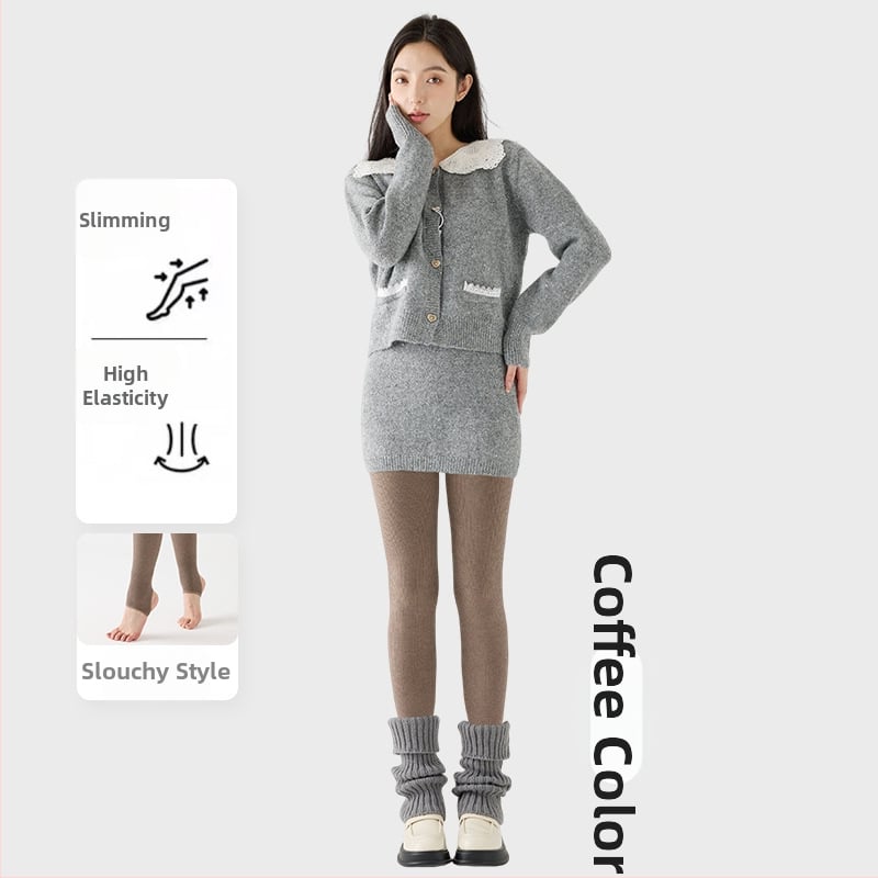 Γυναικείο κολάν με εσωτερικό φλίς, χοντρή ρίγα, υψηλή ελαστικότητα, μήκος τρία τέταρτα, ενιαίο καλσόν με αντιολίσθηση