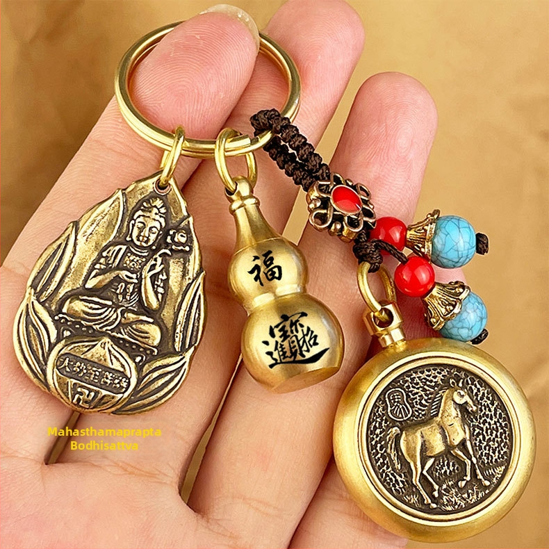Kovový prívesok na kľúče s motívmi zverokruhu a ôsmimi ochrannými Budhami