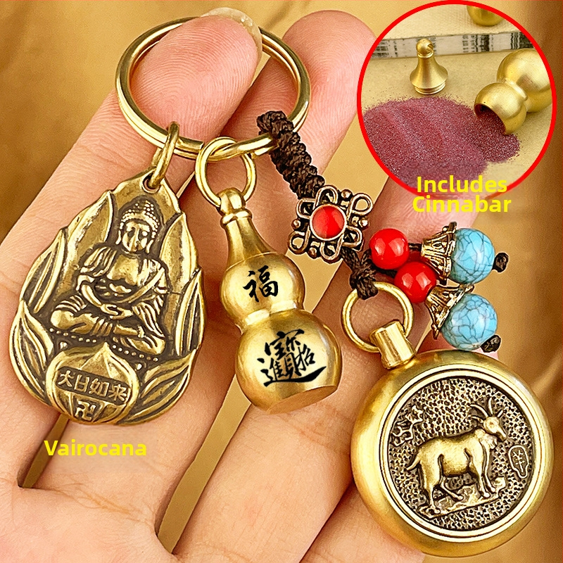 Fém kulcstartó medál Zodiákus motívumokkal és nyolc védő Buddhával