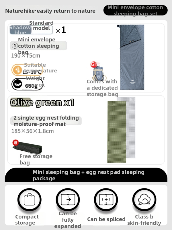 Spací vak proti špine pre dospelých, nylonový plášť, výplň z imitácie hodvábneho bavlneného textilu, štýl obálky, ľahký 0.68 kg