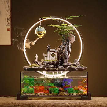 Kerámia asztali aranyhalas akvárium önkeringő szökőkúttal, kézzel készített, Új kínai stílusú, irodai dekoráció, ajándék