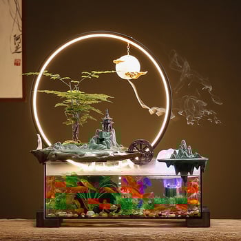 Kerámia asztali aranyhalas akvárium önkeringő szökőkúttal, kézzel készített, Új kínai stílusú, irodai dekoráció, ajándék