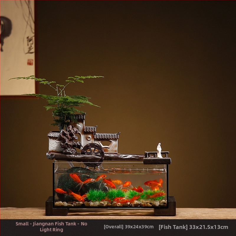 Kerámia asztali aranyhalas akvárium önkeringő szökőkúttal, kézzel készített, Új kínai stílusú, irodai dekoráció, ajándék