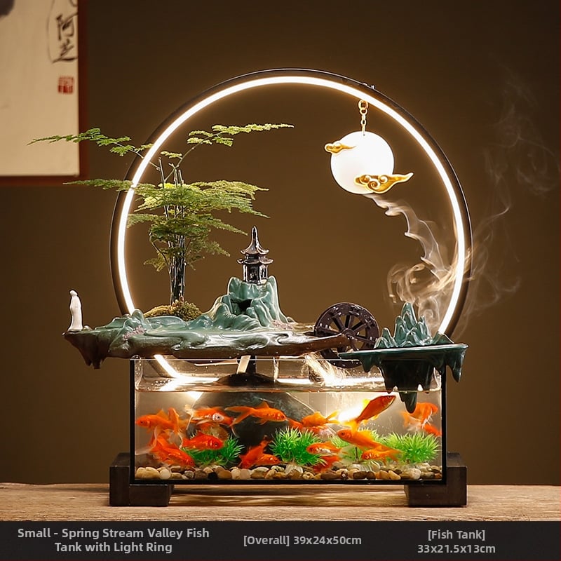 Kerámia asztali aranyhalas akvárium önkeringő szökőkúttal, kézzel készített, Új kínai stílusú, irodai dekoráció, ajándék