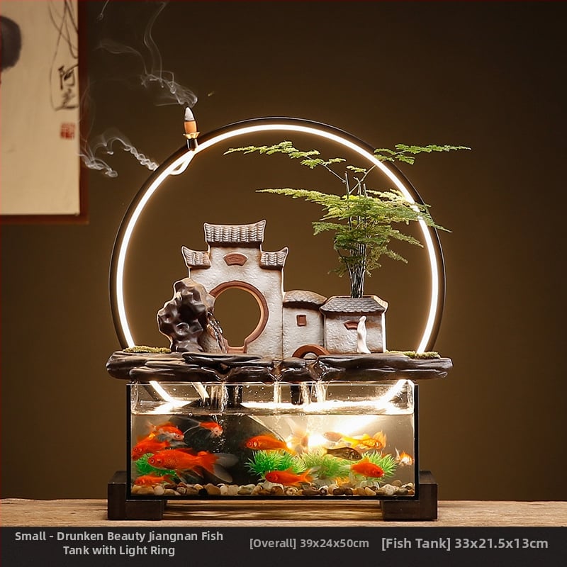 Kerámia asztali aranyhalas akvárium önkeringő szökőkúttal, kézzel készített, Új kínai stílusú, irodai dekoráció, ajándék