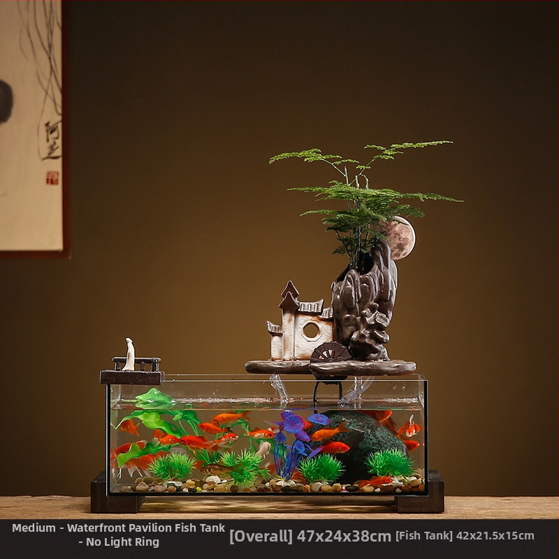 Kerámia asztali aranyhalas akvárium önkeringő szökőkúttal, kézzel készített, Új kínai stílusú, irodai dekoráció, ajándék