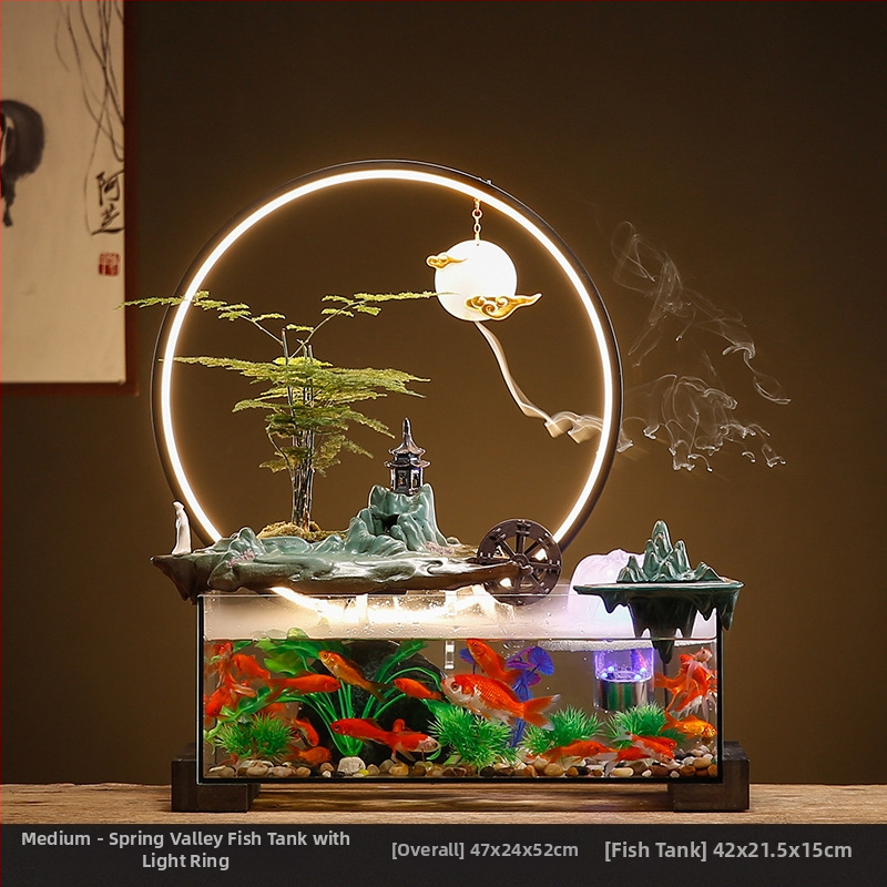 Kerámia asztali aranyhalas akvárium önkeringő szökőkúttal, kézzel készített, Új kínai stílusú, irodai dekoráció, ajándék