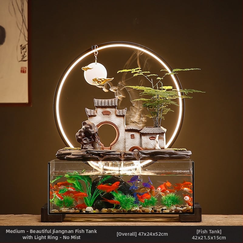 Kerámia asztali aranyhalas akvárium önkeringő szökőkúttal, kézzel készített, Új kínai stílusú, irodai dekoráció, ajándék