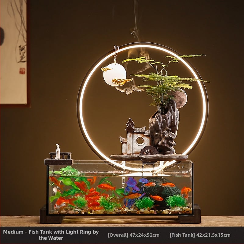 Kerámia asztali aranyhalas akvárium önkeringő szökőkúttal, kézzel készített, Új kínai stílusú, irodai dekoráció, ajándék