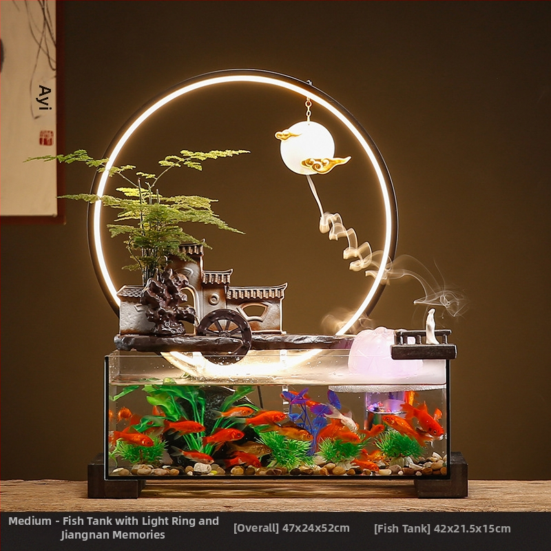 Kerámia asztali aranyhalas akvárium önkeringő szökőkúttal, kézzel készített, Új kínai stílusú, irodai dekoráció, ajándék