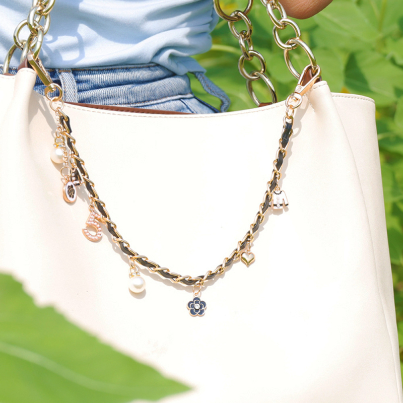 Set de pandantive pentru geantă cu lanț dublu, PU material, model dungi, stil urban simplu, vară 2025