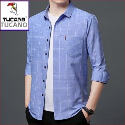 Cămașă din in 96%+, carouri, mâneci lungi, croi lejer