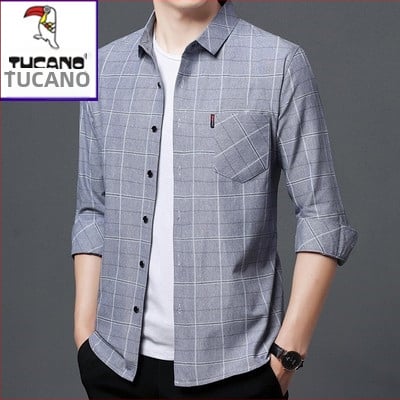 Cămașă din in 96%+, carouri, mâneci lungi, croi lejer