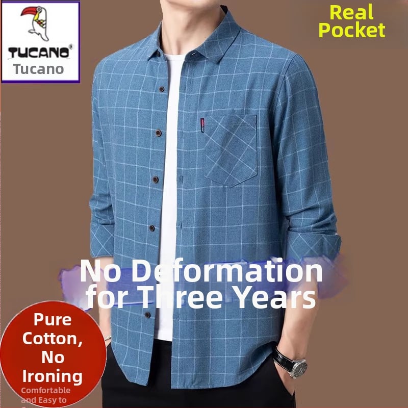 Cămașă din in 96%+, carouri, mâneci lungi, croi lejer