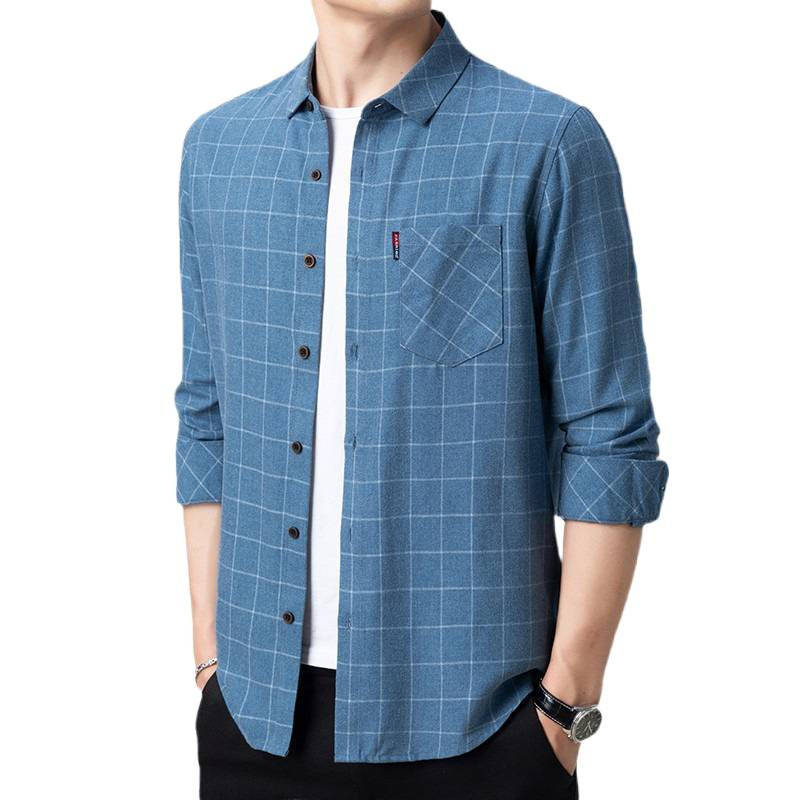 Cămașă din in 96%+, carouri, mâneci lungi, croi lejer