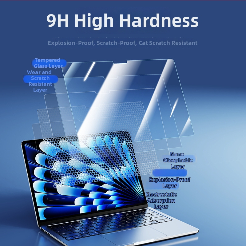 Tvrdená ochranná fólia pre MacBook Pro/Air — strojové spracovanie, OEM spracovanie, hmotnosť približne 50 g