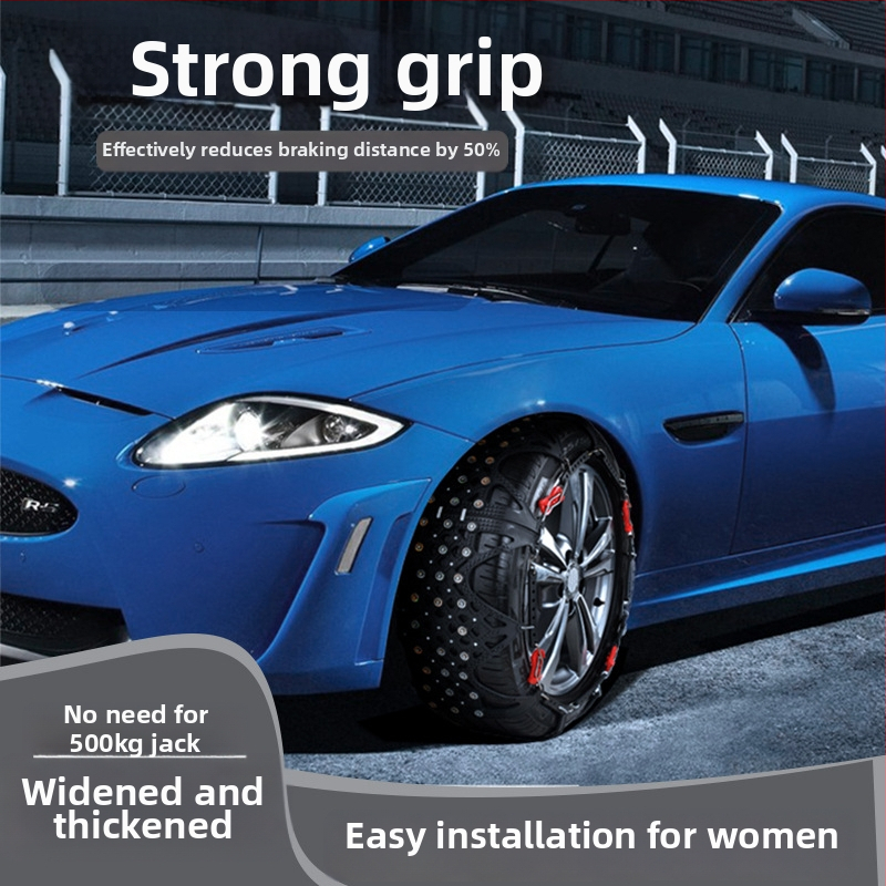 Snehové reťaze na pneumatiky pre auto, gumový základ a oceľové hroty, rozšírený a zosilnený dizajn, vhodné pre sedan, dodávku a terénne vozidlá