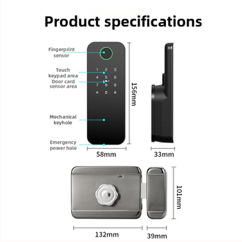 Умен заключващ механизъм с пръстов отпечатък за врати от желязо/дърво, модел N2, съхранение на 100 отпечатъка, над 100000 отключвания, сканиране за по-малко от 0.5 сек, работна температура -35°C до 55°C