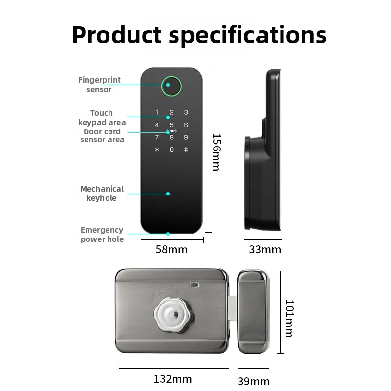 Inteligentný zámok s odtlačkom pre dvere z kovu/dreva, Model N2, 100 odtlačkov, >100000 odomknutí, sken <0,5 s, teplota prevádzky -35°C až 55°C