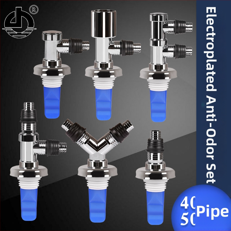 Elektroplatinovaný pripojovací diel 4050 – trojcestný spoj pre práčku a podlahový odtok, dvojité konce, moderný dizajn