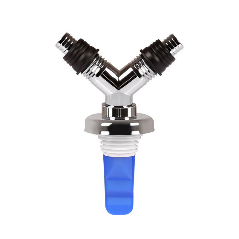 Elektroplatinovaný pripojovací diel 4050 – trojcestný spoj pre práčku a podlahový odtok, dvojité konce, moderný dizajn