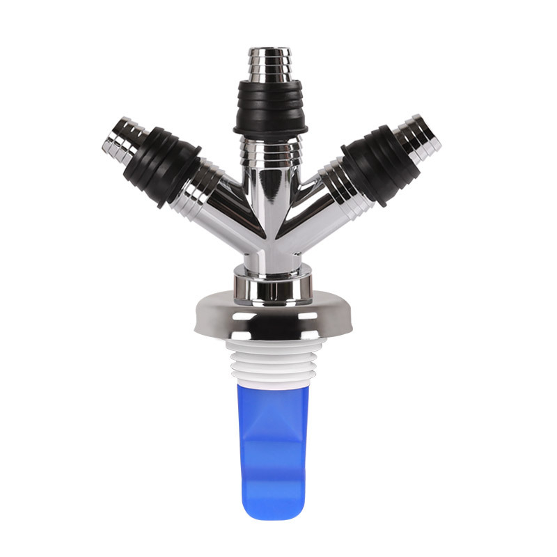 Elektroplatinovaný pripojovací diel 4050 – trojcestný spoj pre práčku a podlahový odtok, dvojité konce, moderný dizajn