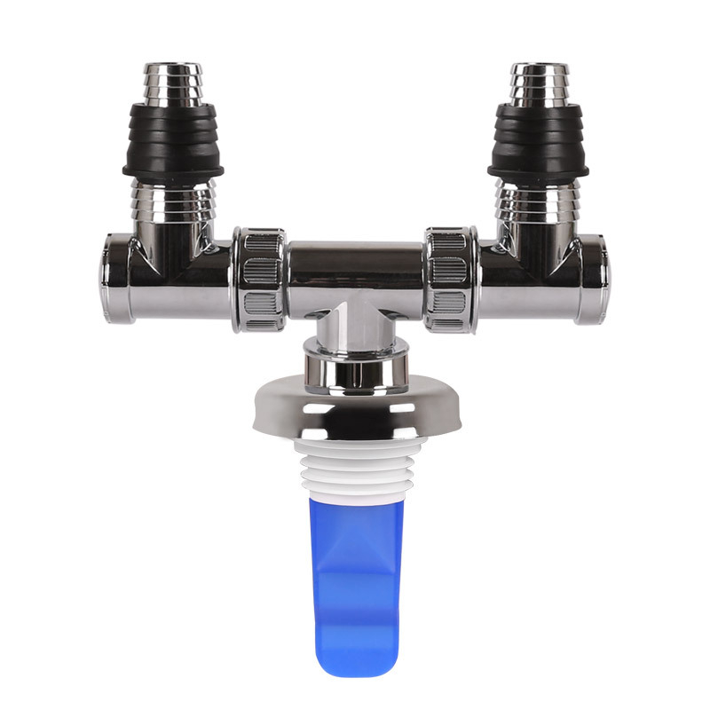 Elektroplatinovaný pripojovací diel 4050 – trojcestný spoj pre práčku a podlahový odtok, dvojité konce, moderný dizajn