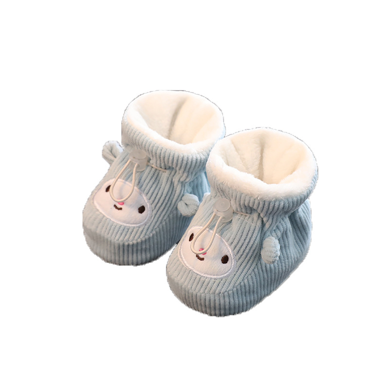 Téli babacipő corduroy felsőrésszel, karikatúra mintával, elasztikus zárással, 2–13 hónapos korosztálynak