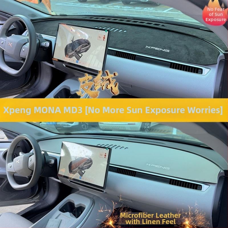 Covor pentru panoul de instrumente Xiaopeng MONA M03, piele de catifea, protecție împotriva razelor solare și izolație termică, model geometric, logo imprimat