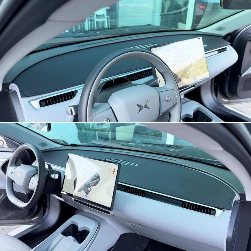 Covor pentru panoul de instrumente Xiaopeng MONA M03, piele de catifea, protecție împotriva razelor solare și izolație termică, model geometric, logo imprimat