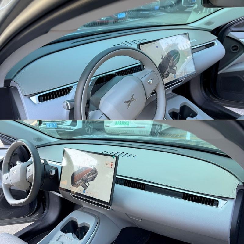 Covor pentru panoul de instrumente Xiaopeng MONA M03, piele de catifea, protecție împotriva razelor solare și izolație termică, model geometric, logo imprimat