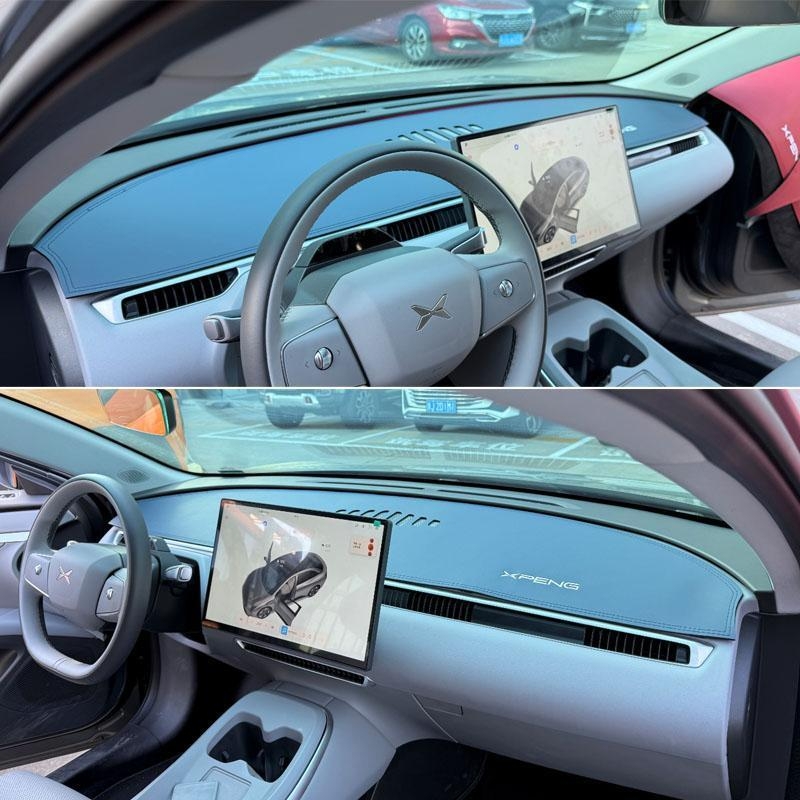 Covor pentru panoul de instrumente Xiaopeng MONA M03, piele de catifea, protecție împotriva razelor solare și izolație termică, model geometric, logo imprimat