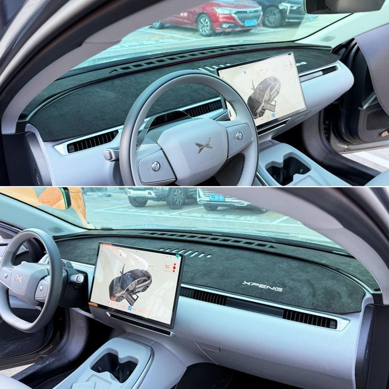 Covor pentru panoul de instrumente Xiaopeng MONA M03, piele de catifea, protecție împotriva razelor solare și izolație termică, model geometric, logo imprimat