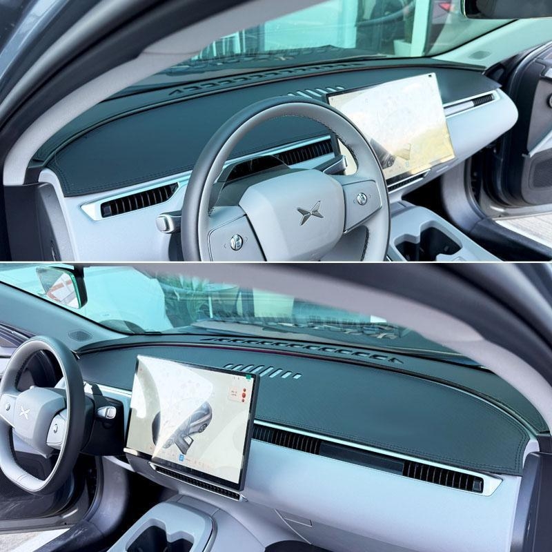 Covor pentru panoul de instrumente Xiaopeng MONA M03, piele de catifea, protecție împotriva razelor solare și izolație termică, model geometric, logo imprimat