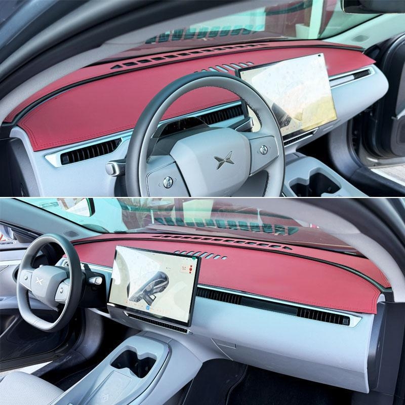 Covor pentru panoul de instrumente Xiaopeng MONA M03, piele de catifea, protecție împotriva razelor solare și izolație termică, model geometric, logo imprimat