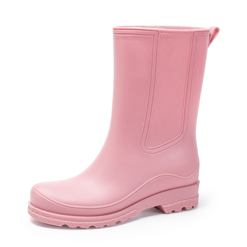 Γυναικείες μπότες βροχής PVC – χωρίς κορδόνια, μέτριο μήκος μέχρι γάμπα, αδιάβροχες, αντιολισθητικές, χαμηλό τακούνι 1–3 cm