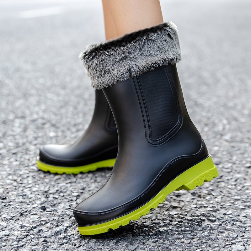 Γυναικείες μπότες βροχής PVC – χωρίς κορδόνια, μέτριο μήκος μέχρι γάμπα, αδιάβροχες, αντιολισθητικές, χαμηλό τακούνι 1–3 cm