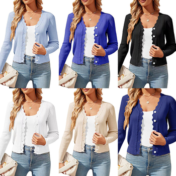 Ζακέτα από βισκόζη με V-λαιμό, μακριά μανίκια, κοντό μήκος