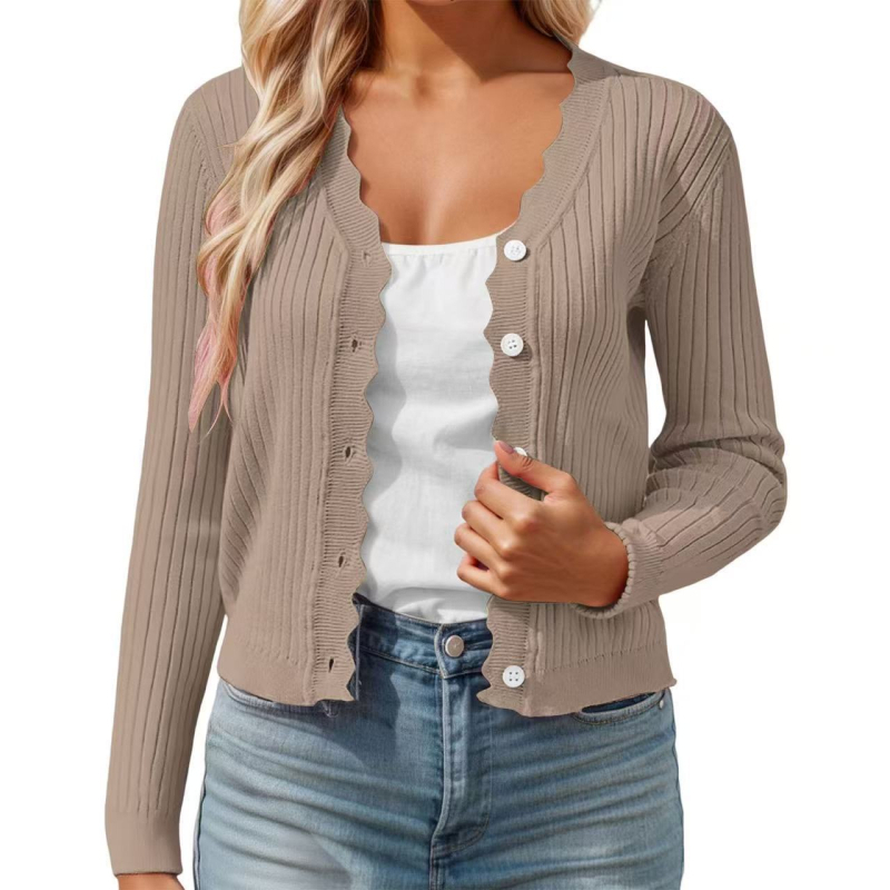 Ζακέτα από βισκόζη με V-λαιμό, μακριά μανίκια, κοντό μήκος