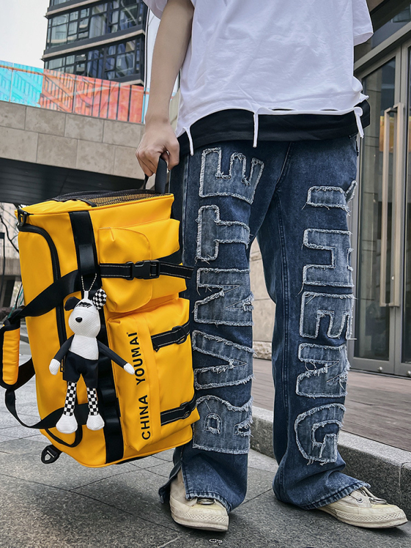 Taška na cestovanie s veľkou kapacitou 36-55 L, nylon, suché-mokré oddelenie, dizajn s písmenami, štýl voľného cestovania