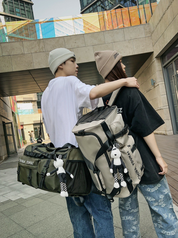 Taška na cestovanie s veľkou kapacitou 36-55 L, nylon, suché-mokré oddelenie, dizajn s písmenami, štýl voľného cestovania