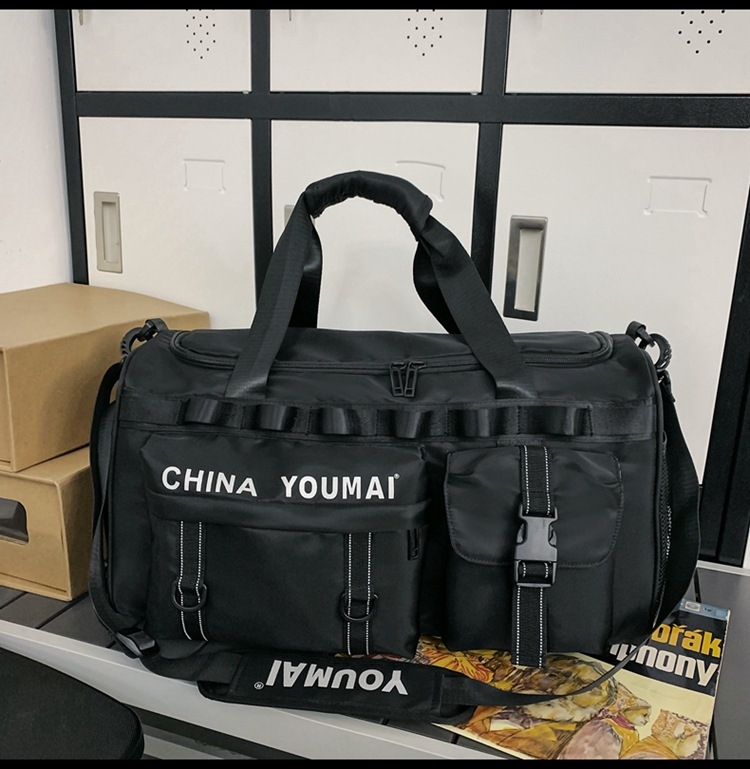 Taška na cestovanie s veľkou kapacitou 36-55 L, nylon, suché-mokré oddelenie, dizajn s písmenami, štýl voľného cestovania