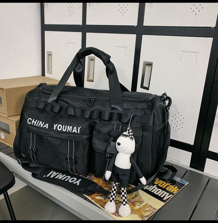 Taška na cestovanie s veľkou kapacitou 36-55 L, nylon, suché-mokré oddelenie, dizajn s písmenami, štýl voľného cestovania