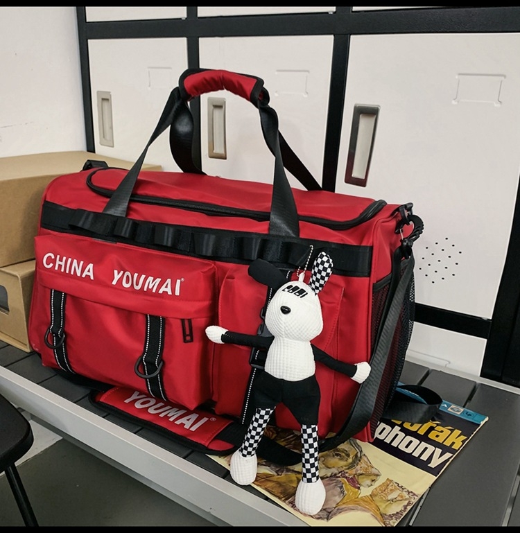 Taška na cestovanie s veľkou kapacitou 36-55 L, nylon, suché-mokré oddelenie, dizajn s písmenami, štýl voľného cestovania