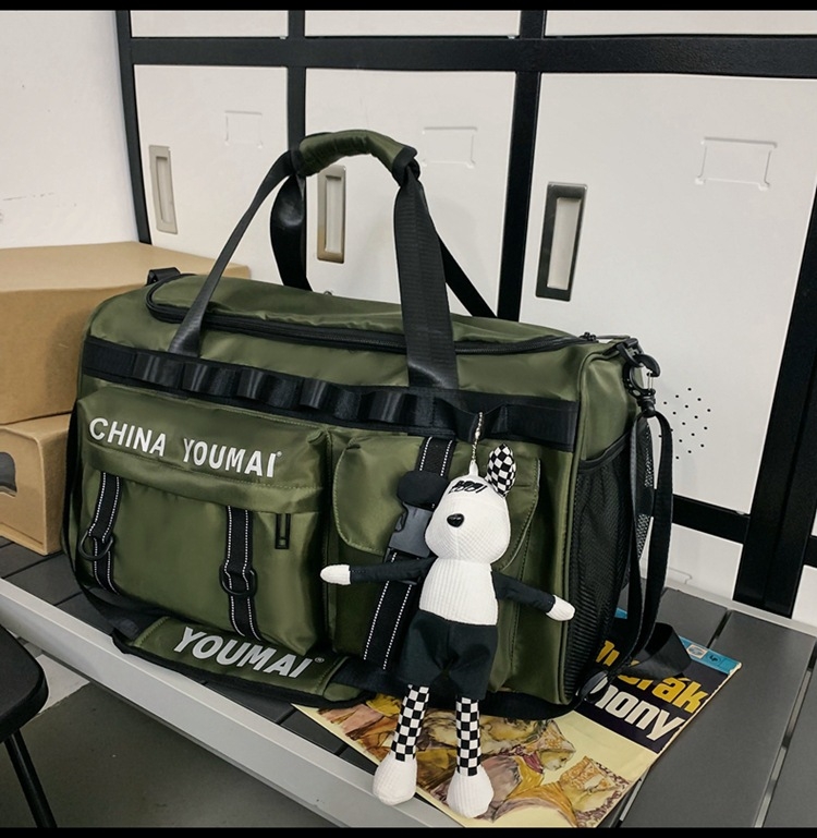 Taška na cestovanie s veľkou kapacitou 36-55 L, nylon, suché-mokré oddelenie, dizajn s písmenami, štýl voľného cestovania