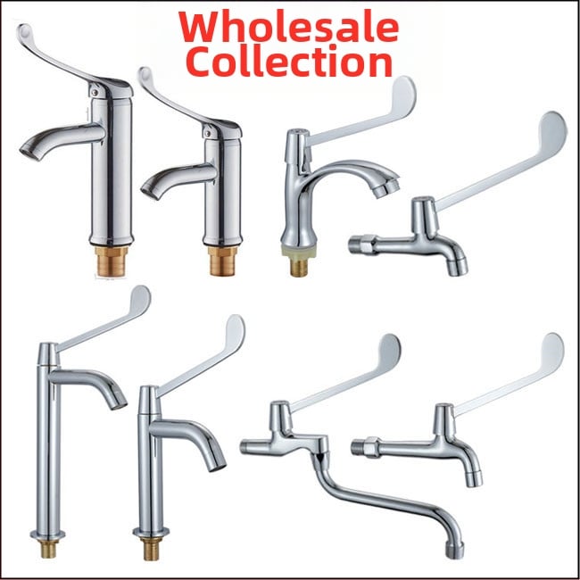 Lekárska umývacia batéria s lakťovým ovládaním, nástenná montáž, mosadz, 0–50°C, 9 MPa, meďový jadrový ventil