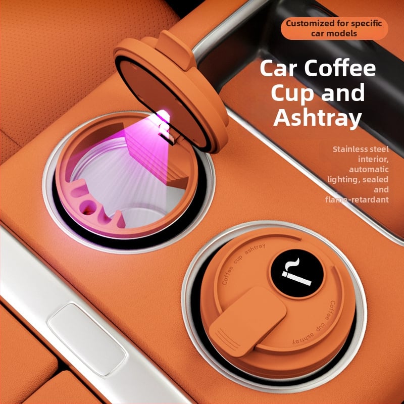 Пепелник за кола с капак, ABS материал, универсален модел, гравиране, автоматично гасене на дима